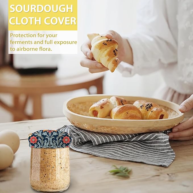 Sourdough Starter Jar Covers,5-Pack Reusable Vintage Flowers Indian Style Cloth Lids for 3-4 Inch Jars,Ideal for Kombucha Kefir or Cheese Fermentation