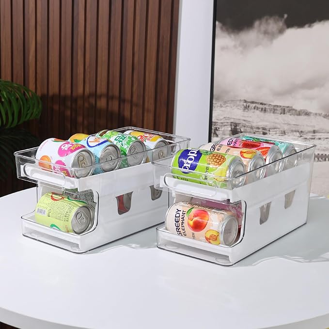2 Sets 2 Tiers Can Storage Organizer Pantry, Beer Soda Can Organizer for Fridge, Rolling Can Dispenser