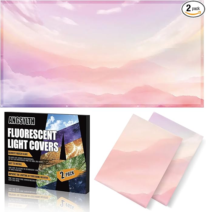 2 Pcs Fluorescent Light Covers - 4 x 2 Feet Covers for Ceiling Lights, Magnetic Light Filters for Classroom, Office, Hospitals, Home (Pink - Sky)