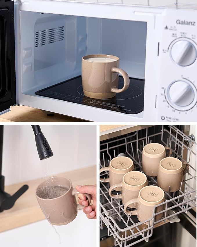 famiware Coffee Mugs for 4, 13 oz Mug Set, Dringking Cup with Handle for Coffee, Tea, Cocoa, Milk, Milkyway series, Cinnamon Brown