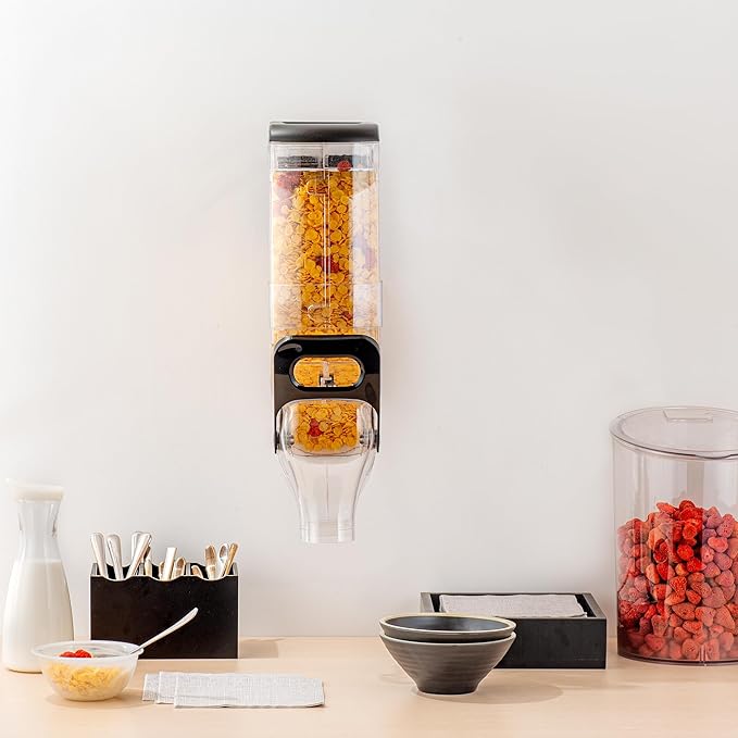 Restaurantware-Met Lux 3.4 Gallon Dry Food Dispenser, 1 Airtight Cereal Dispenser - Wall-Mounted, Single Control, 1 Black Plastic Grain Holder, For Snacks, Nuts, Or Coffee Beans