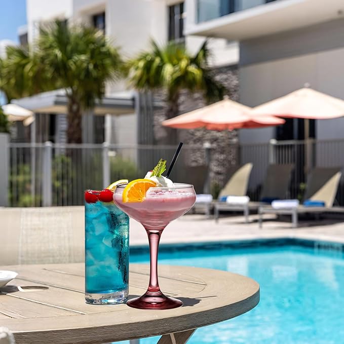 6 Pieces Crystal Martini Glasses Champagne Flute,Coupe Bowl Stemmed Cocktail Glasses,Set Of 6 Elegant Pink Goblets Colored Drinking Cups Champagne Wine Glasses for Parties Cocktail Margarita,Juice