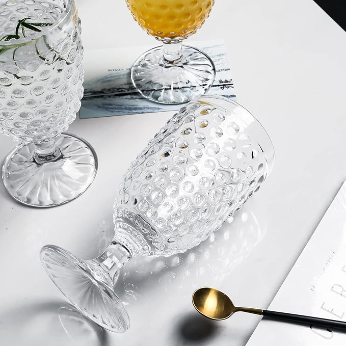Hobnail Drinking Glasses Goblet Water set of 6, 13 oz Iced Tea Glasses Ideal for Soda Wine Milk Coke Juice and Beer Perfect for Weddings Parties Bars