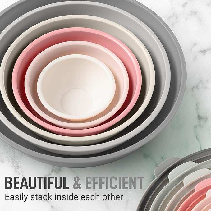 Zulay Kitchen 12 Piece Plastic Mixing Bowls with Lids Set - Colorful Mixing Bowl Set for Kitchen - Nesting Bowls with Lids Set - Microwave and Freezer Safe (Pink Ombre)