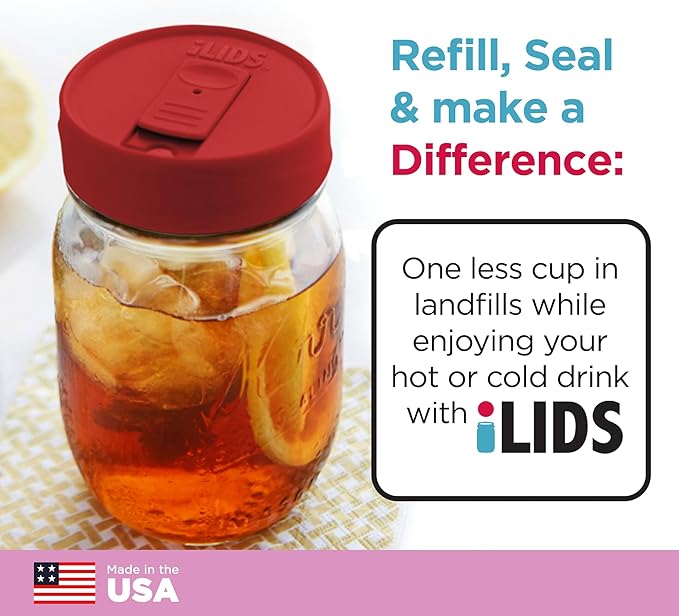 Mason Jar Drink Lid, Regular Mouth, Red, Pack of 2