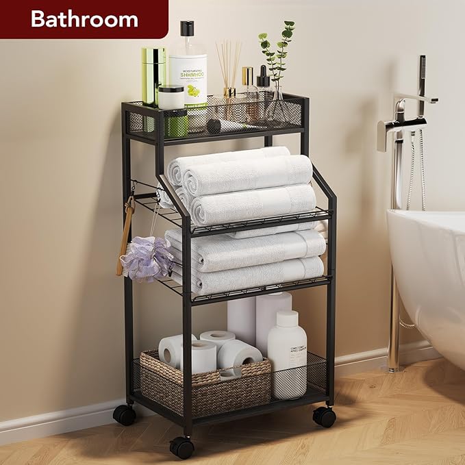 Can Organizer for Pantry - Rolling Snack Cart, Multi-Layer Soda Can Organizer for Pantry, Mobile Beverage Storage Rack with Wheels, Versatile Metal Shelf for Kitchen and Office, Black