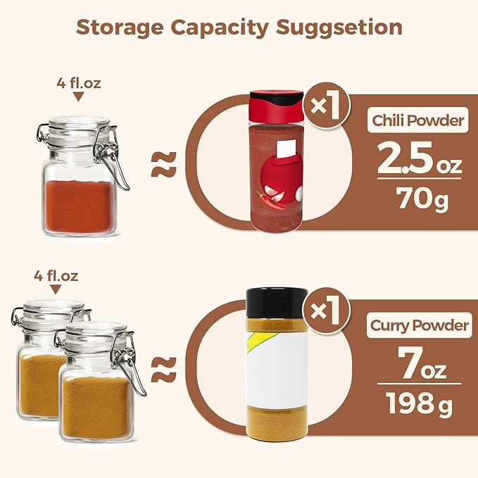 ComSaf 4 oz Glass Jars with Lid, Set of 12 Mini Airtight Glass Jars, Spice Jars, Small Mason Jar, Canning Jar Square with Seal Wire Clip Fastening, Labels & Funnels for Jam, Honey, Kitchen, Wedding