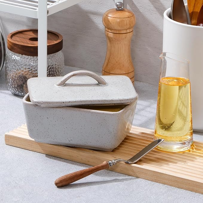 NUTRIUPS Ceramic Butter Dish with Lid for Countertop, Vintage European Butter Holder with Lid, Covered Butter Dish,Holds 1 Stick (Grey, Uniform size)