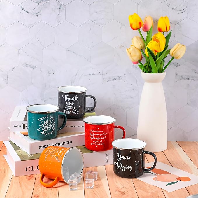 Wesiti 20 Pcs Thank You Gifts Mugs 12 oz Enamel Thank You Mug Coffee Mugs for Women Men Inspirational Employee Appreciation Mug for Teacher Coworker Volunteer Work Gift for Staff Business Favor(Boho)