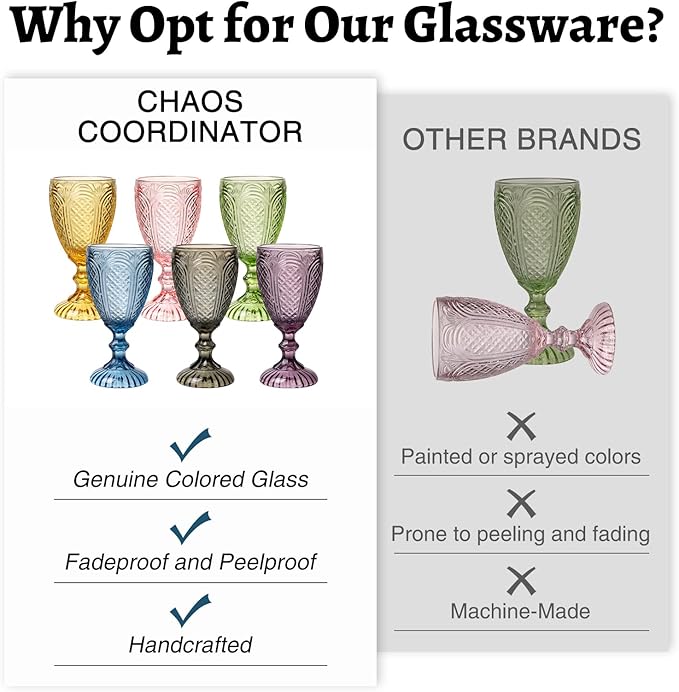 Colored Wine Glasses set of 6 glass goblets, vintage Colored glassware, drinking glasses for a baby shower, wedding, birthday ,or fancy glassware for everyday,Wedding，Engagement，Birthday Gifts