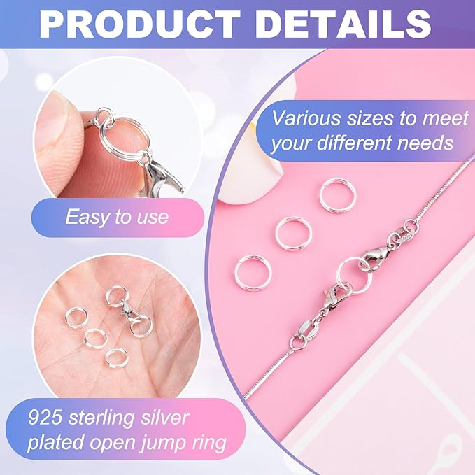 8pcs Jump Rings for Jewelry Making, 925 Sterling Silver Split Jump Ring, 4/5/6/8mm Double Loops Small Key Rings Open Connector Closures for Necklace Bracelets Jewelry Marking