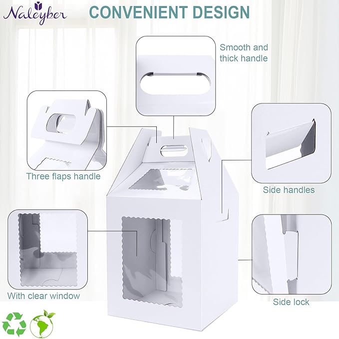 Tall Cake Boxes for Tier Cakes with Cake Boards 4 Pack 12x12x14 Inch Large Tiered Cake Carrier Containers with Window for Wedding Birthday Bakery