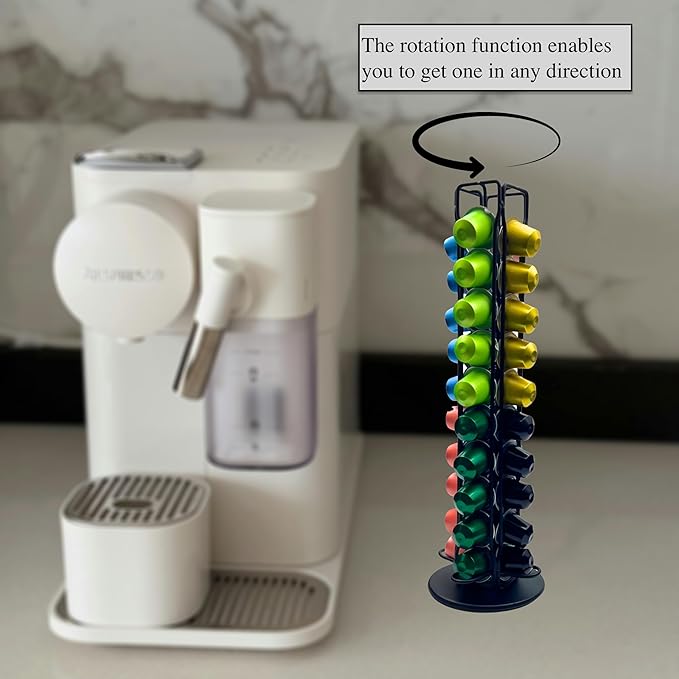 Carousel Kcup Organizer For Countertop Hold 40 Original Line Capsules Pods Black Steel Kpod Coffee Pods Holder For Breakroom, Office, Coffee Station