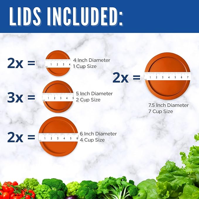 Replacement Lids for Pyrex Glass Foood Storage Containers Containers Round (2) 1-Cup (3) 2-Cup (2) 4-Cup (2) 7-Cup (Orange)