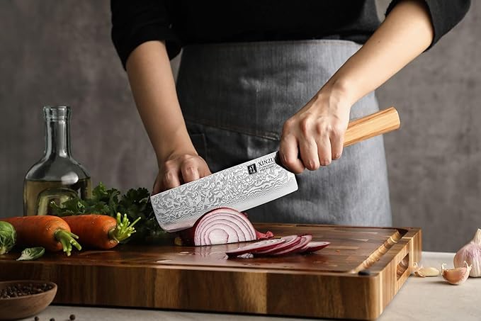XINZUO 7 Inch Nakiri Knife, 67 Layers Damascus Steel, Professional Meat Cleaver Knife for Chefs Home Cooking,Ultra Sharp, Chopping Knife with Olive Wood Octagonal Handle