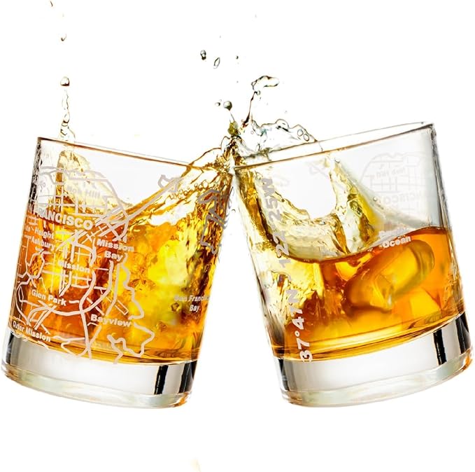Greenline Goods Whiskey Glasses - 10 Oz Tumbler Gift Set for San Francisco lovers, Etched with San Francisco Map | Old Fashioned Rocks Glass - Set of 2