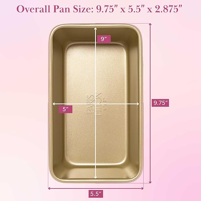 Paris Hilton Nonstick Carbon Steel Bakeware Collection, 9-Inch x 5-Inch Loaf Pan, Dishwasher Safe, Made without PFOA and PFAS, Pink Champagne Two-Tone