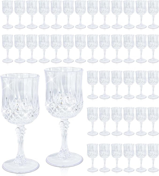 48 PCS Plastic Wine Glasses 7oz,Clear Plastic Goblets Drinkware Glasses, Acrylic White Wine Glasses, plastic water goblets for Wedding Wine Bar Juice Grand Event Party (48 Transparent)