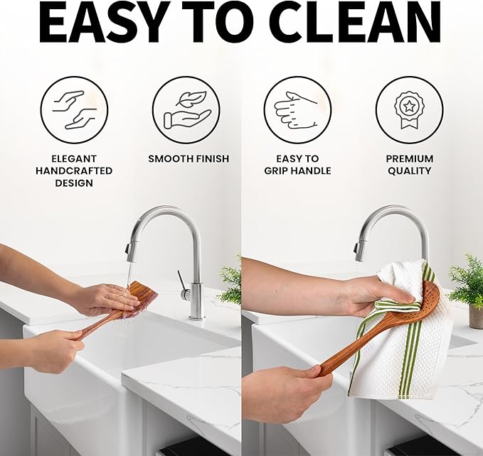 Zulay Kitchen Teak Wood Utensil Set – 2 Piece Large Wooden Salad Serving Spoon and Fork, Handcrafted Natural Teak Wood Kitchen Utensils, Durable, Nonstick Safe & Smooth Finish