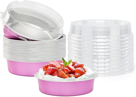 Beasea Mini Pie Tins 20 Pack 8 Oz Aluminum Tart Pans 4 Inch with Lids, Rose Red Disposable Cake Pans for Pie, Tart, Quiche