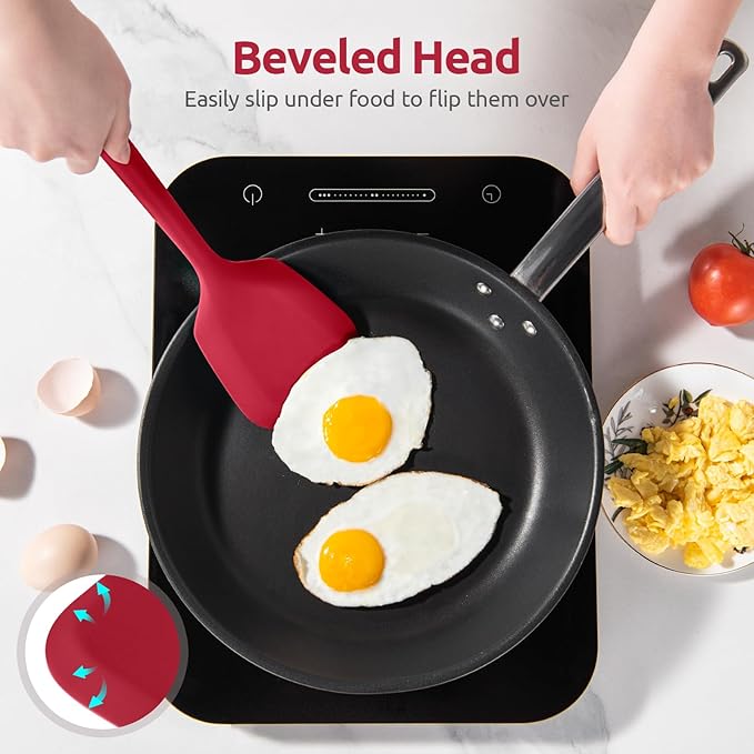 600ºF Heat Resistant Silicone Turner: U-Taste 13.6in Solid Kitchen Spatula Flipper, Food Grade Flexible & Thin Rubber Seamless Cooking Utensil for Flipping Egg, Pancake in Nonstick Cookware (Red)