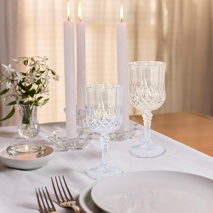 7 Oz Clear Plastic wine glasses, plastic goblets for parties, White Wine Glasses, plastic water goblets Wedding Office, Bars, cocktail (12, transparent)