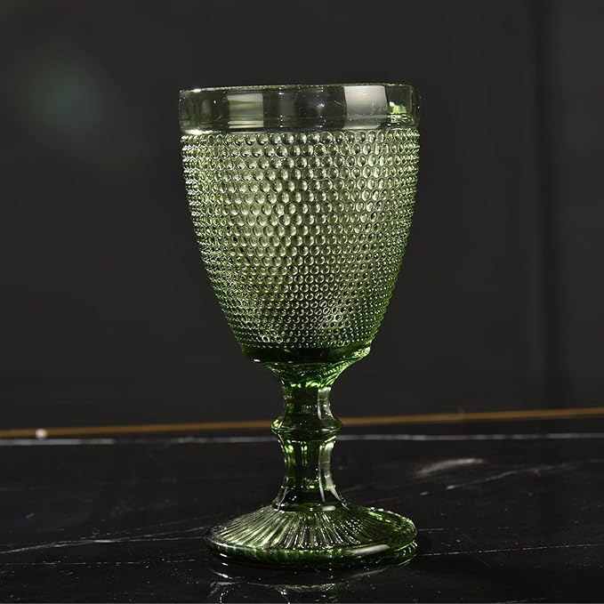 Bandesun Wine Glasses Set of 6 - Vintage Beads Goblet Glass Cup Classic Drinkware