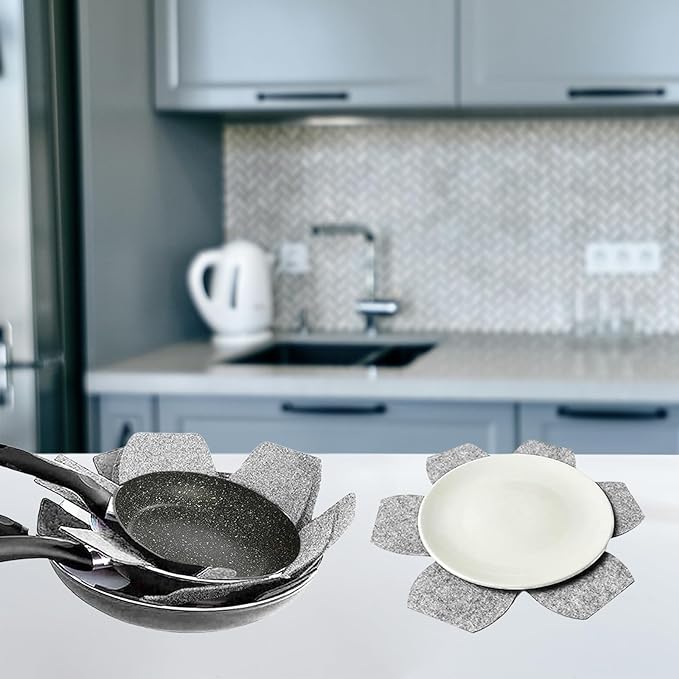 Pot and Pan Protectors, 6 Pack Pan Protectors in 3 Sizes, Pot Separator for Stacking, Anti-Slip Pan/Pot Dividers to Avoid Stratching or Marring, Protecting Pads for Glass/Ceramic Plates and Cookwares