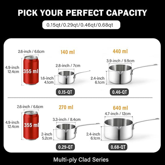 Cooks Standard Stainless Steel Butter Warmer 0.68 QT, Multi-Ply Clad Small Sauce Pan, 640ml Mini Butter Chocolate Milk Melting Pot with Pour Spout Cooking Pot ideal for Chefs, Baristas