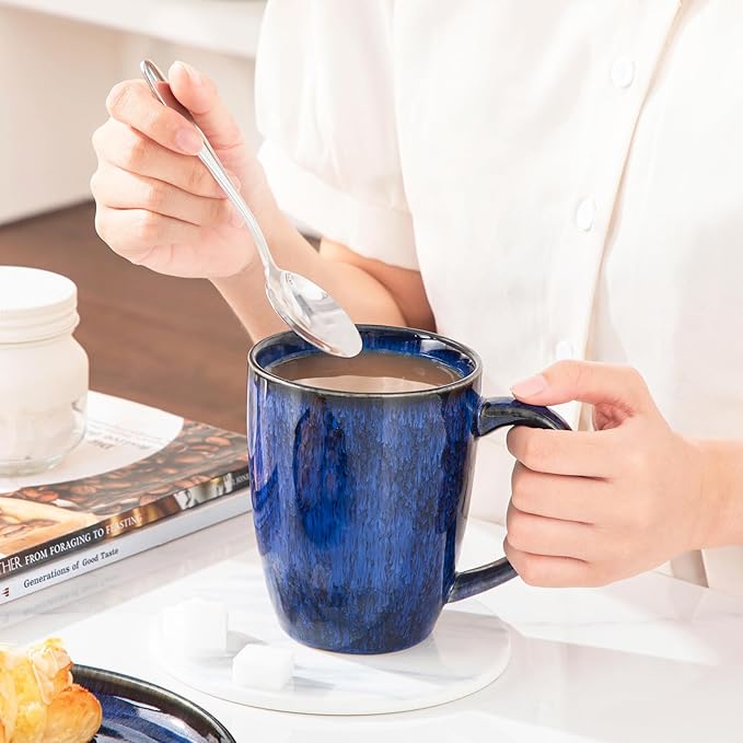 vancasso STARRY Ceramic Coffee Mug Set of 6, 16 Oz Tea Cups with Handle for Latte, Tea, Cappuccino, Milk, Cocoa, Microwave&Dishwasher Safe, Blue