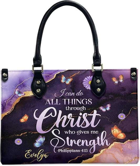 THUYPT Personalized Christian Leather Handbags, Handbag & Purse With Bible Verse Religious Tote Bag, Gift for Women