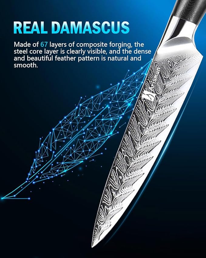 Arisman 5 Inch Utility Knife, Japanese Damascus Steel Paring Knife, Sharp VG10 Fruit Slicing Knife, Small Kitchen Knife with Full Tang Ergonomic G10 Handle