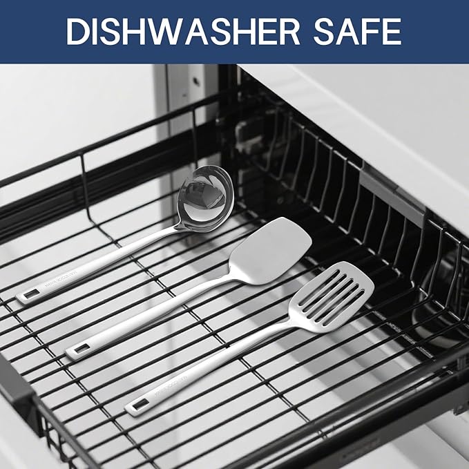 Wok Spatula Set, 18/8 Stainless Steel Kitchen Cooking Utensils Spoon set, 3 Pieces Spatula Set for Kitchen Cooking