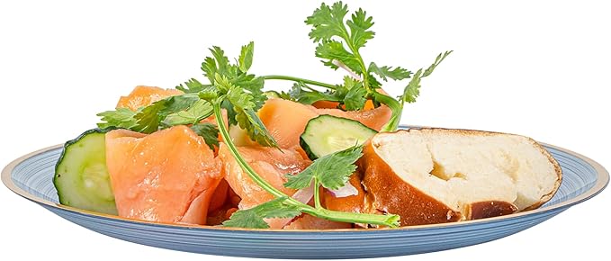 Restaurantware Plastic Plates 100 Pcs 7.25" Gold Rimmed Disposable Plates Heavy-Duty Blue Translucent Rippled Plastic Dinner Servers for Party, Weddings, Salads, Desserts, and Appetizers