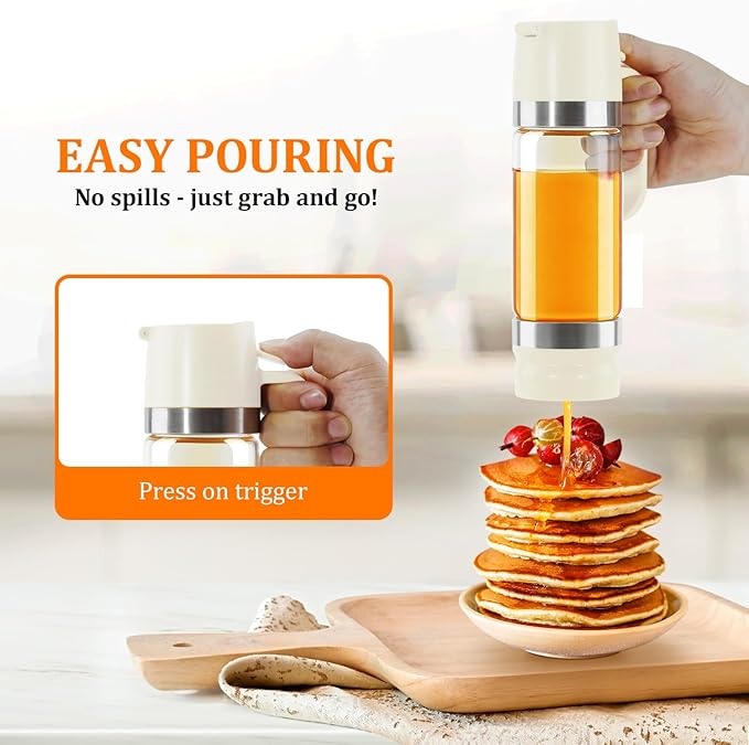 Aelga Glass Honey Dispenser Pot, No Drip 12 OZ Honey Jar with Handle, Syrup Dispenser for Coffee or Tea, White