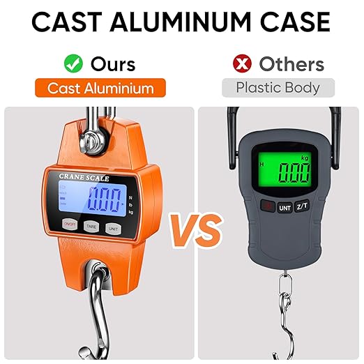 RoMech 660lb Digital Hanging Scale with Cast Aluminum Case, Handheld 300Kg Mini Crane Scale with Hooks for Farm Hunting Fishing Outdoor (Orange)