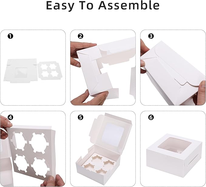20Packs- 4 Count White Cupcake Containers Bakery Cake Boxes, Birthday, Wedding, Christmas party, Auto-Popup Cupcake Boxes for personalized gift giving , Cookies, Baking Gift Display,cake boxes