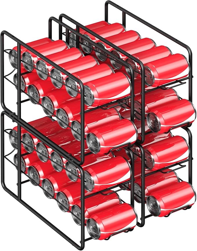 MOOACE Soda Can Organizer for for Pantry, Stackable Can Dispenser Canned Food Storage, Kitchen Cabinet Fridge Beverage Cans Holder, 4 Pack, Black