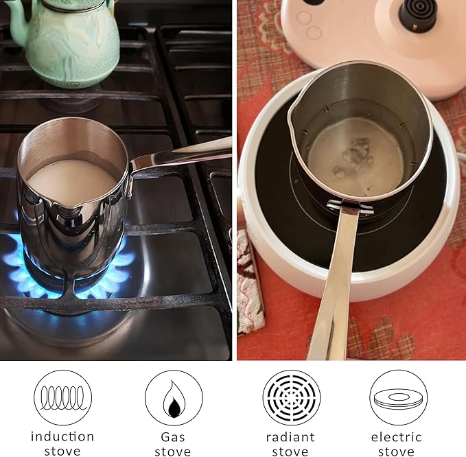 Butter Warmer Turkish Coffee Pot Milk Warmer Pot 18/10 Stainless Steel Mini Saucepan 10oz/300ml