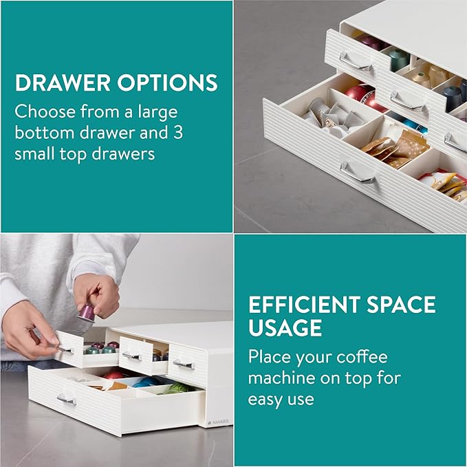 Navaris Coffee Pods Holder in Cream - Coffee Machine Stand and Pod Capsule Storage Drawer - Capsule Holders with 4 Drawers for Maximum Organisation - Easy to Clean - Modern Design