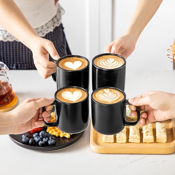 vancasso Stoneware Coffee Mugs Set, 12 oz Ceramic Coffee Cups for Latte Hot Tea Cappuccino Cocoa Milk Cups Set of 6, Dishwasher & Microwave Safe, Matte Black