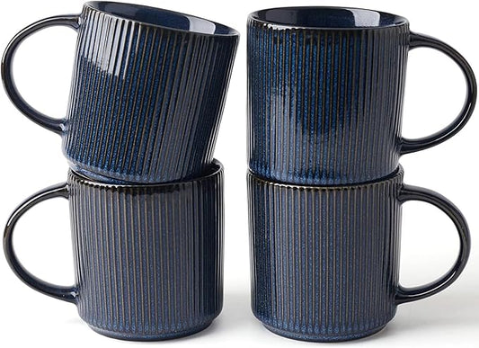 famiware Coffee Mug Set for 4, Star 12 oz Catering Mugs Cup Set with Handle for Coffee, Tea, Cocoa, Milk - Ceramic Stoneware Drinkware Set, Nebulas Blue