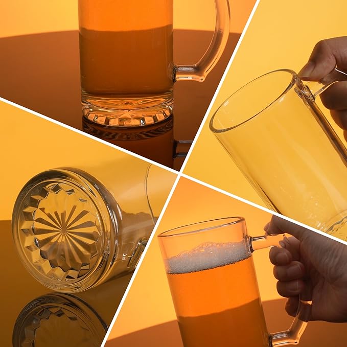 17 OZ Beer Stein Mugs, German Clear Large Tall Beer Glasses With Handle for Men, Set of 2