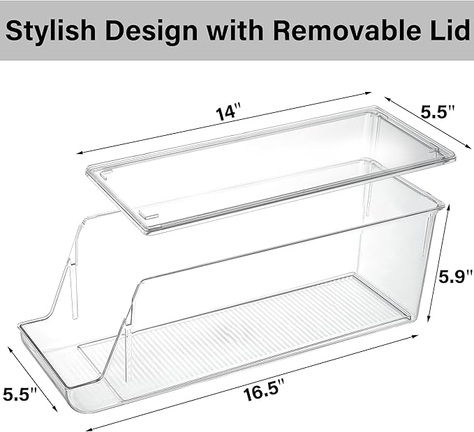 Prsildan Large Soda Can Organizer with Lid, Rolling Soda Can Dispenser for Refrigerator, Clear Acrylic Drink Dispenser for Fridge Organizer Bins Stackable Pantry Storage - Holds 12 Cans Each