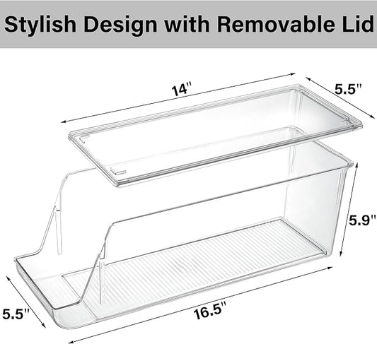 Prsildan Large Soda Can Organizer with Lid, Rolling Soda Can Dispenser for Refrigerator, Clear Acrylic Drink Dispenser for Fridge Organizer Bins Stackable Pantry Storage - Holds 12 Cans Each