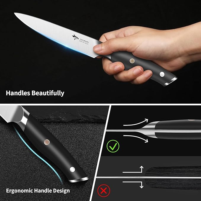 MAD SHARK 3.5 inch Paring Knife, Small Kitchen Knives Ergonomic Handle, Ultra Sharp Fruit Knife for Fruits,Vegetables, Forged Synergy by German Stainless Steel
