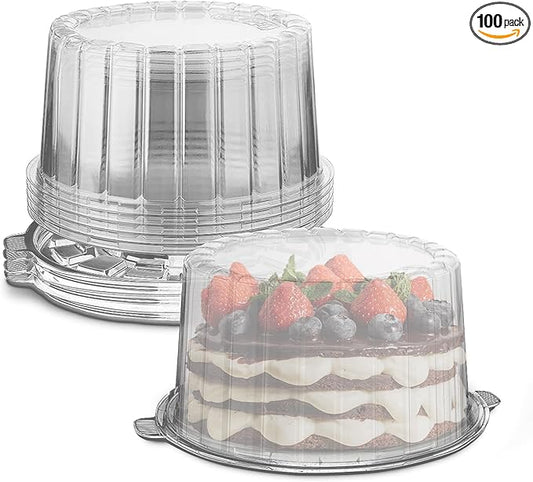 MT Products Round PET Plastic Cake Container 8" - Plastic Bakery Boxes (Pack of 100) - Made in USA