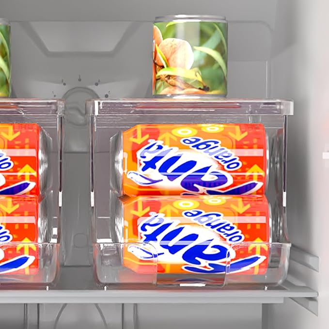 Soda Can Organizer for Refrigerator, Stackable Canned Food Pop Cans Container Can Holder Dispenser with Lid for Fridge Rack Freezer, Clear Storage Bins-Holds 12 Cans Each (One)