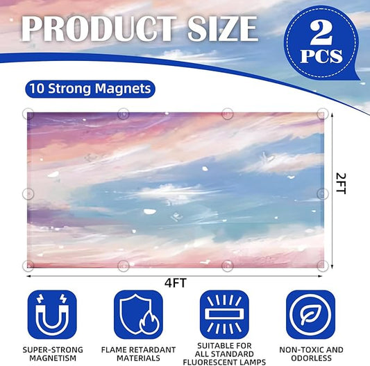 2 Pcs Fluorescent Light Covers - 4 x 2 Feet Covers for Ceiling Lights, Magnetic Light Filters for Classroom, Office, Hospitals, Home (Sunset Glow)