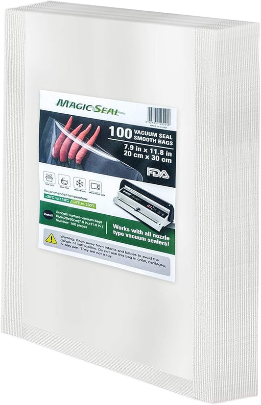 MAGIC SEAL Chamber Vacuum Sealer bags, 100 Quart 8" x 12" Vacuum Chamber Pouches for Food Storage & Sous Vide, BPA Free, Smooth/Non-Textured Bags, Not Compatible with FoodSaver-Type Sealers